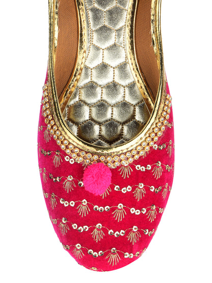 DESI COLOUR Women Pink Printed Ethnic Ballerinas Flats