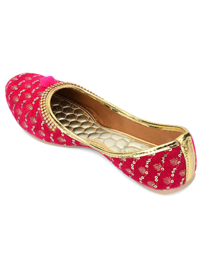 DESI COLOUR Women Pink Printed Ethnic Ballerinas Flats