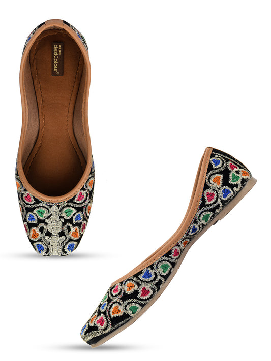 DESI COLOUR Women Black Ethnic Mojaris Flats