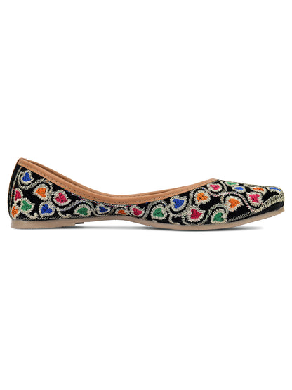 DESI COLOUR Women Black Ethnic Mojaris Flats