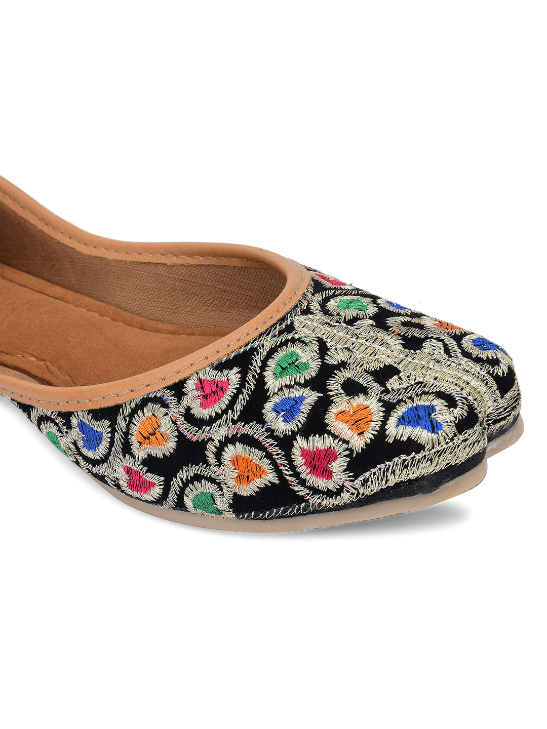 DESI COLOUR Women Black Ethnic Mojaris Flats