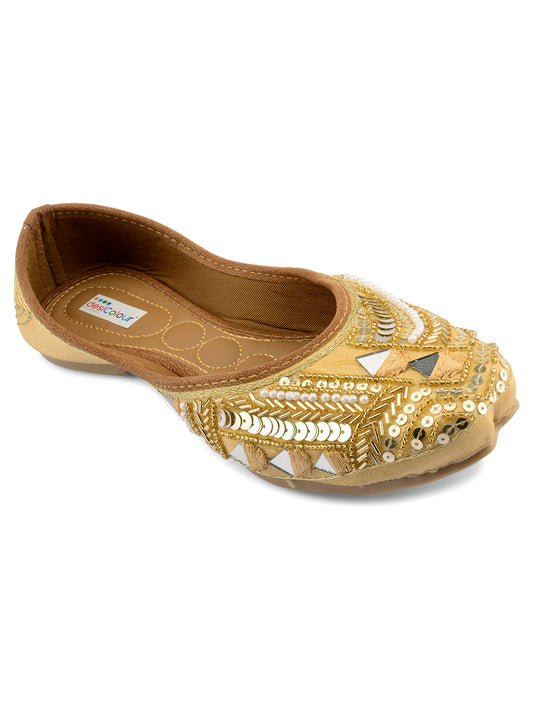 DESI COLOUR Women Gold-Toned Ethnic Mojaris Flats