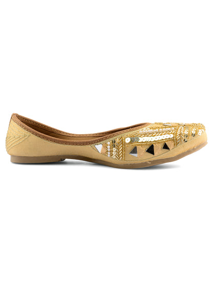 DESI COLOUR Women Gold-Toned Ethnic Mojaris Flats