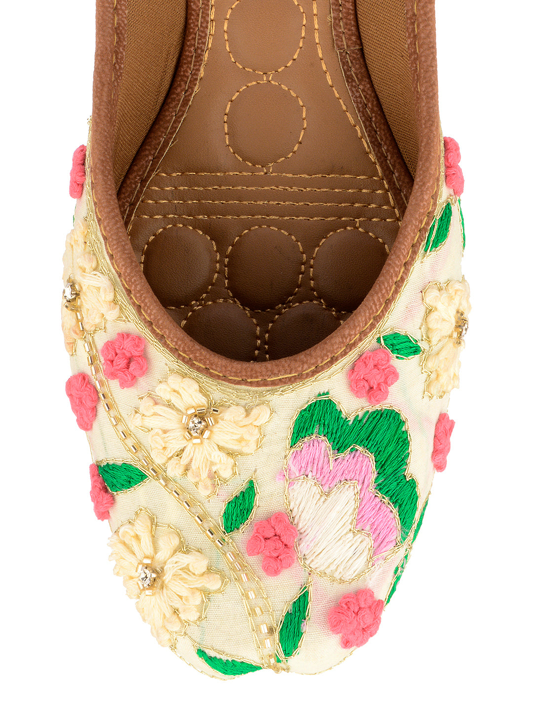 DESI COLOUR Women Cream-Coloured Embellished Ethnic Mojaris