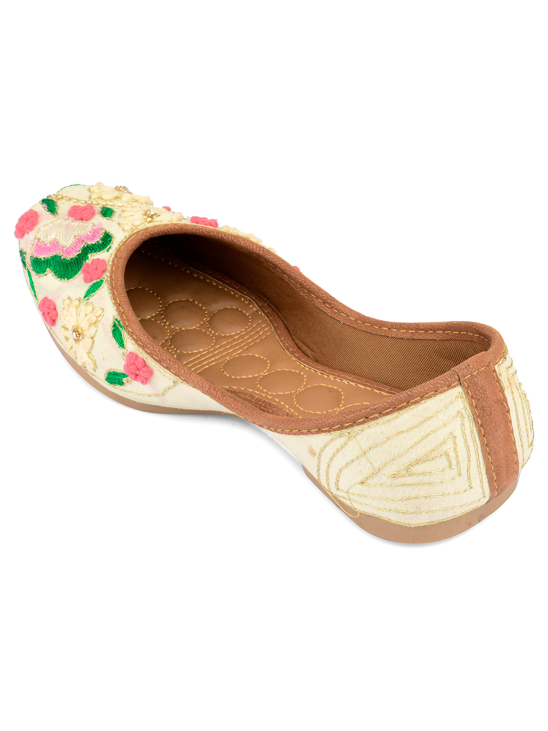 DESI COLOUR Women Cream-Coloured Embellished Ethnic Mojaris