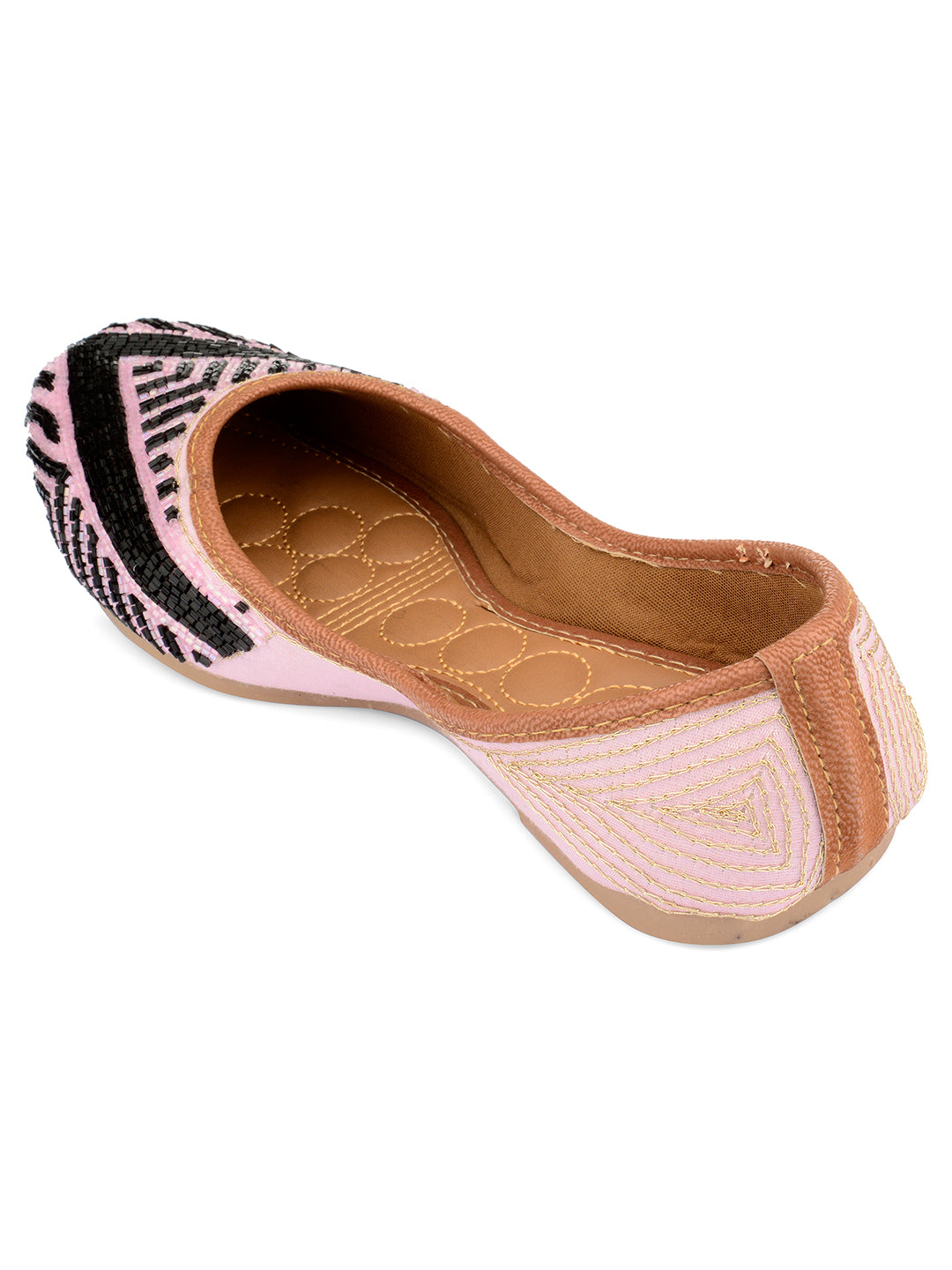 DESI COLOUR Women Pink Printed Leather Ethnic Mojaris with Laser Cuts Flats