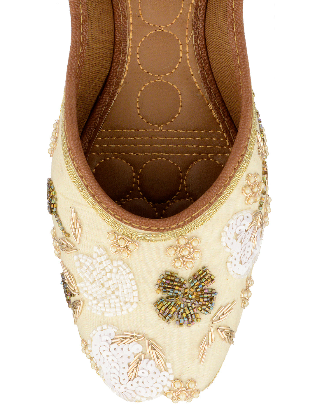 DESI COLOUR Women Off White Ethnic Mojaris Flats