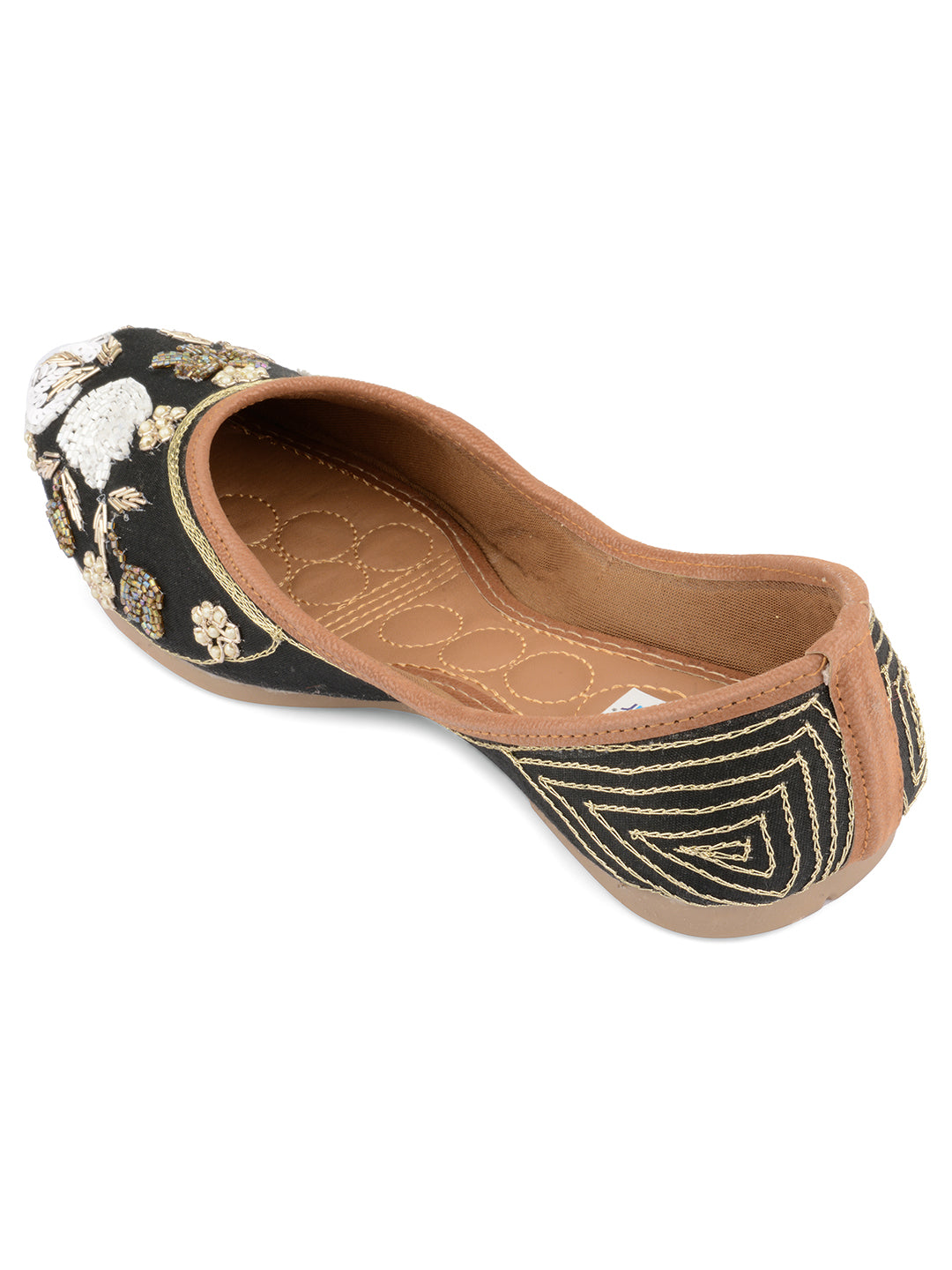 DESI COLOUR Women Black Embellished Leather Ethnic Ballerinas Flats