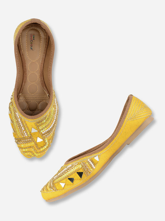 DESI COLOUR Women Yellow Ethnic Ballerinas Flats