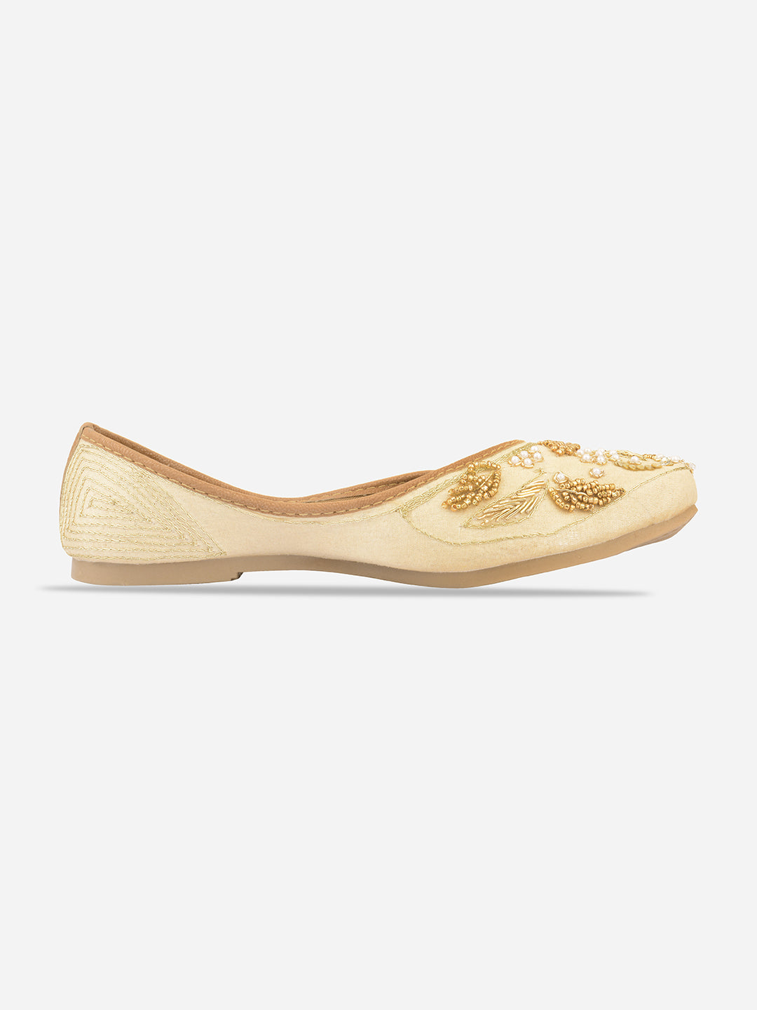 DESI COLOUR Women Gold-Toned Ethnic Ballerinas with Laser Cuts Flats