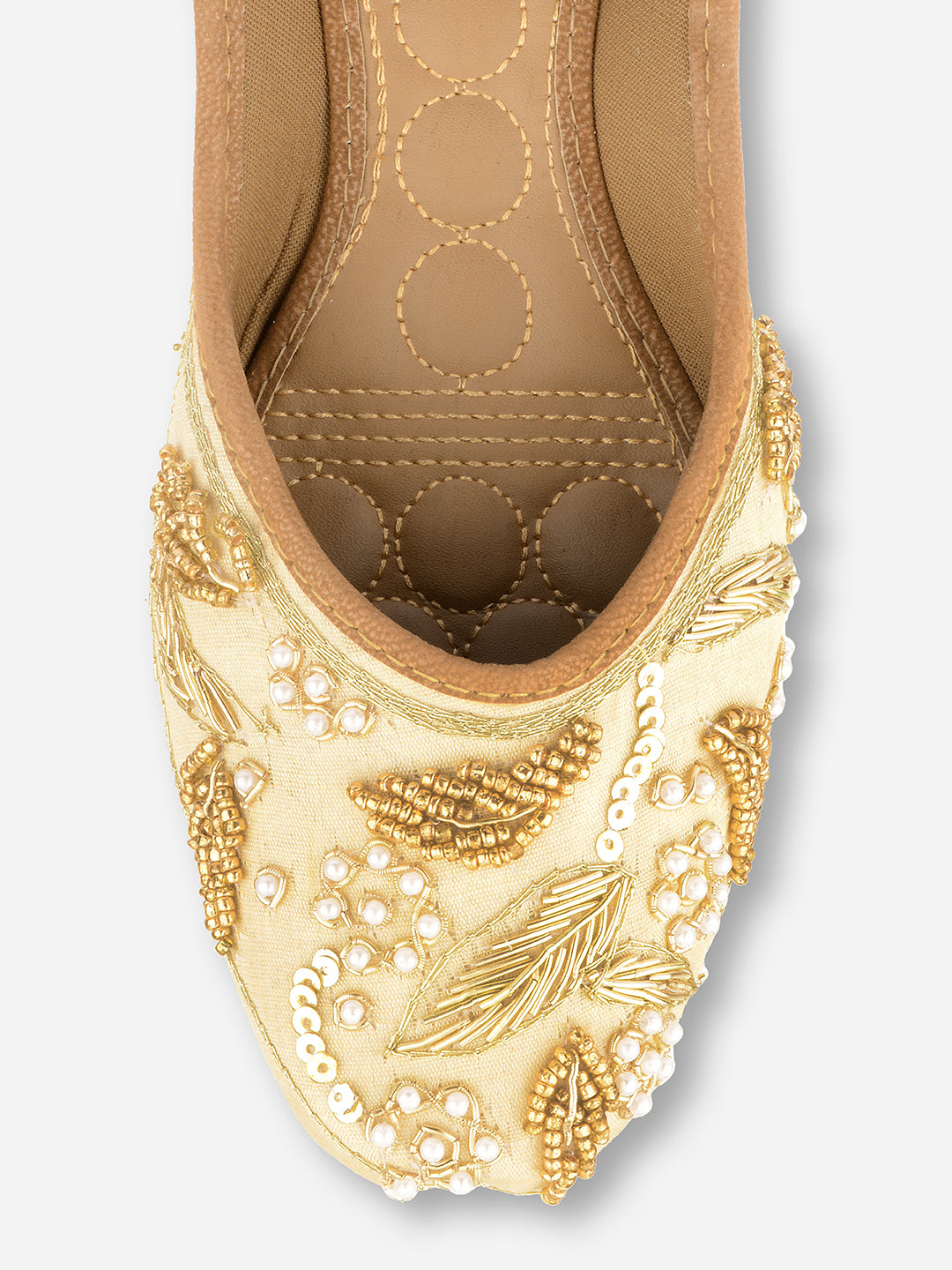 DESI COLOUR Women Gold-Toned Ethnic Ballerinas with Laser Cuts Flats