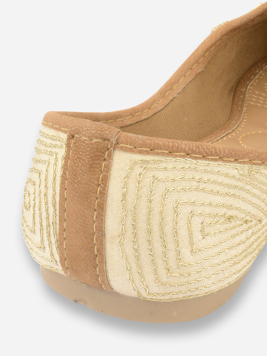 DESI COLOUR Women Gold-Toned Ethnic Ballerinas with Laser Cuts Flats