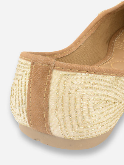 DESI COLOUR Women Gold-Toned Ethnic Ballerinas with Laser Cuts Flats