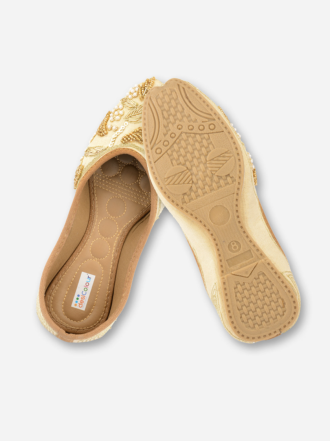 DESI COLOUR Women Gold-Toned Ethnic Ballerinas with Laser Cuts Flats