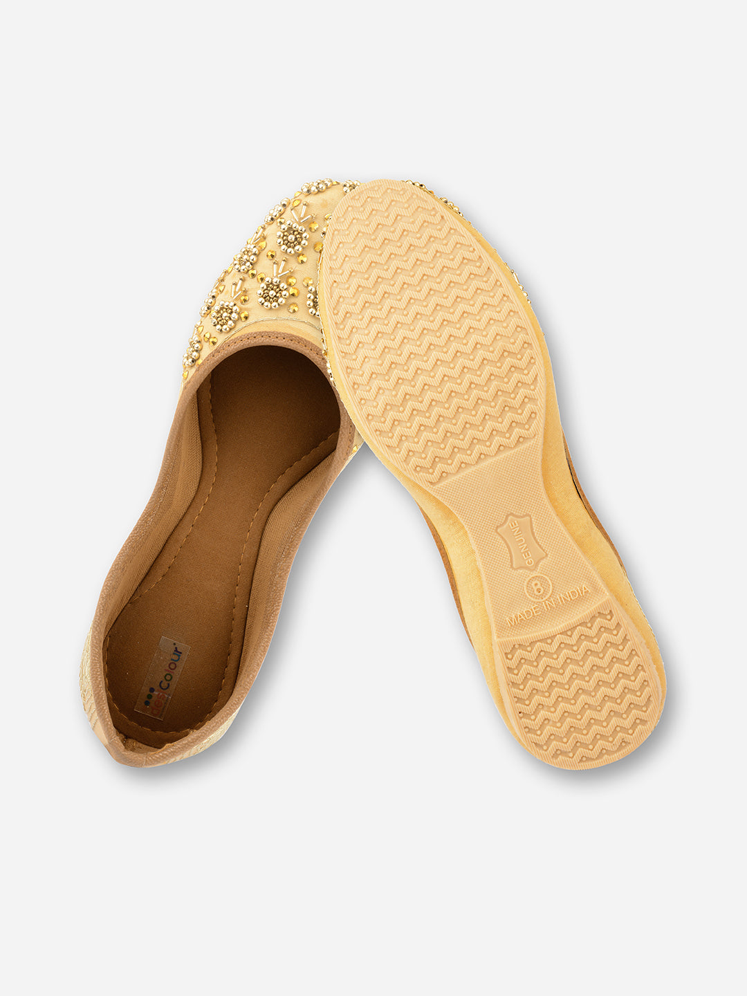 DESI COLOUR Women Gold-Toned Embellished Mojaris