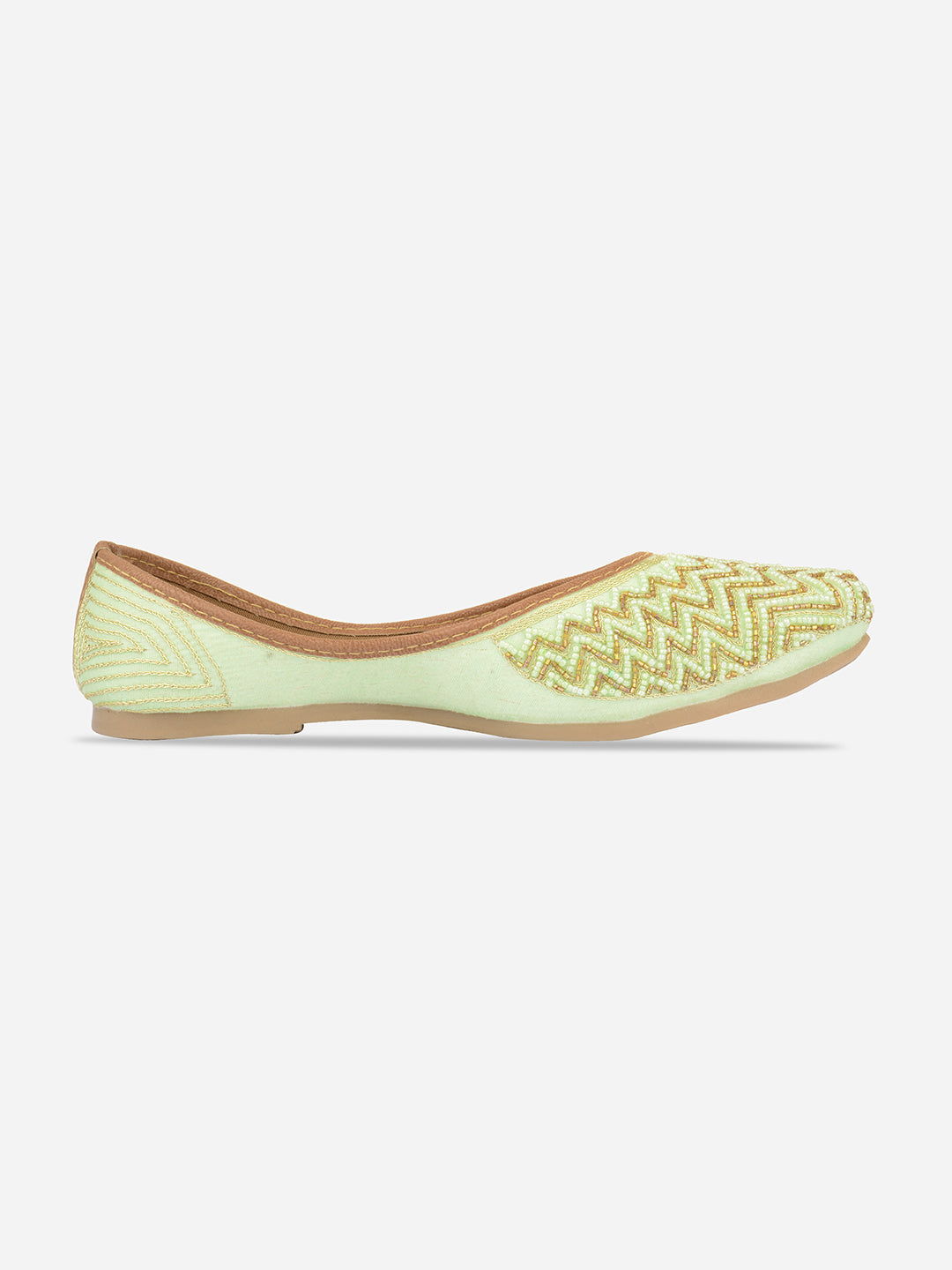DESI COLOUR Women Sea Green Ethnic Mojaris with Laser Cuts Flats