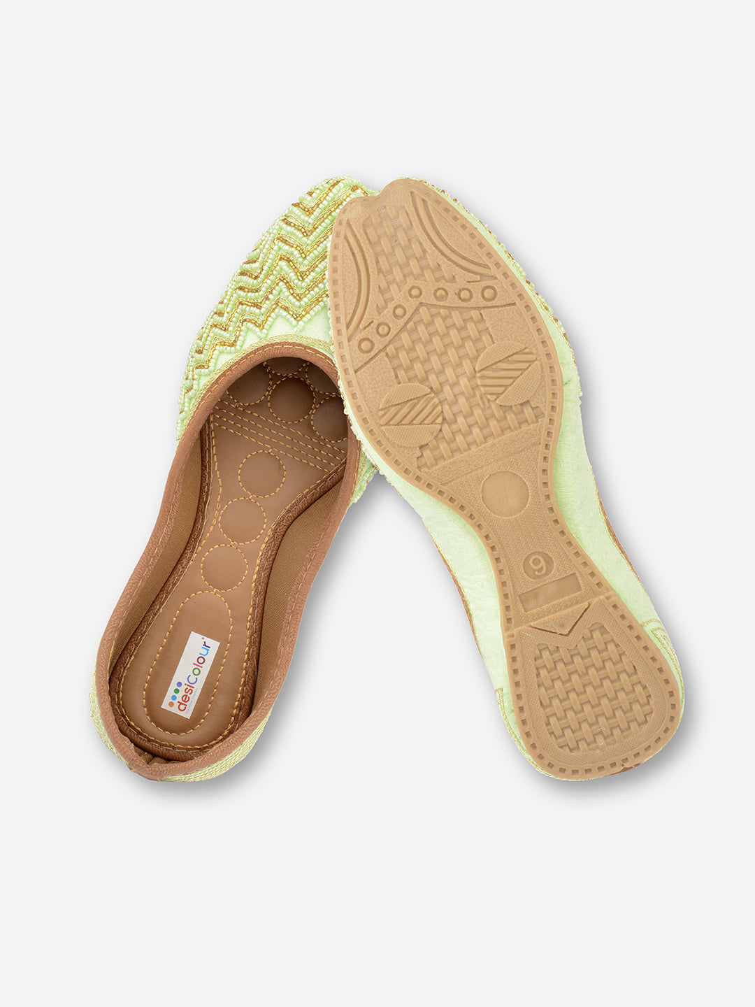 DESI COLOUR Women Sea Green Ethnic Mojaris with Laser Cuts Flats