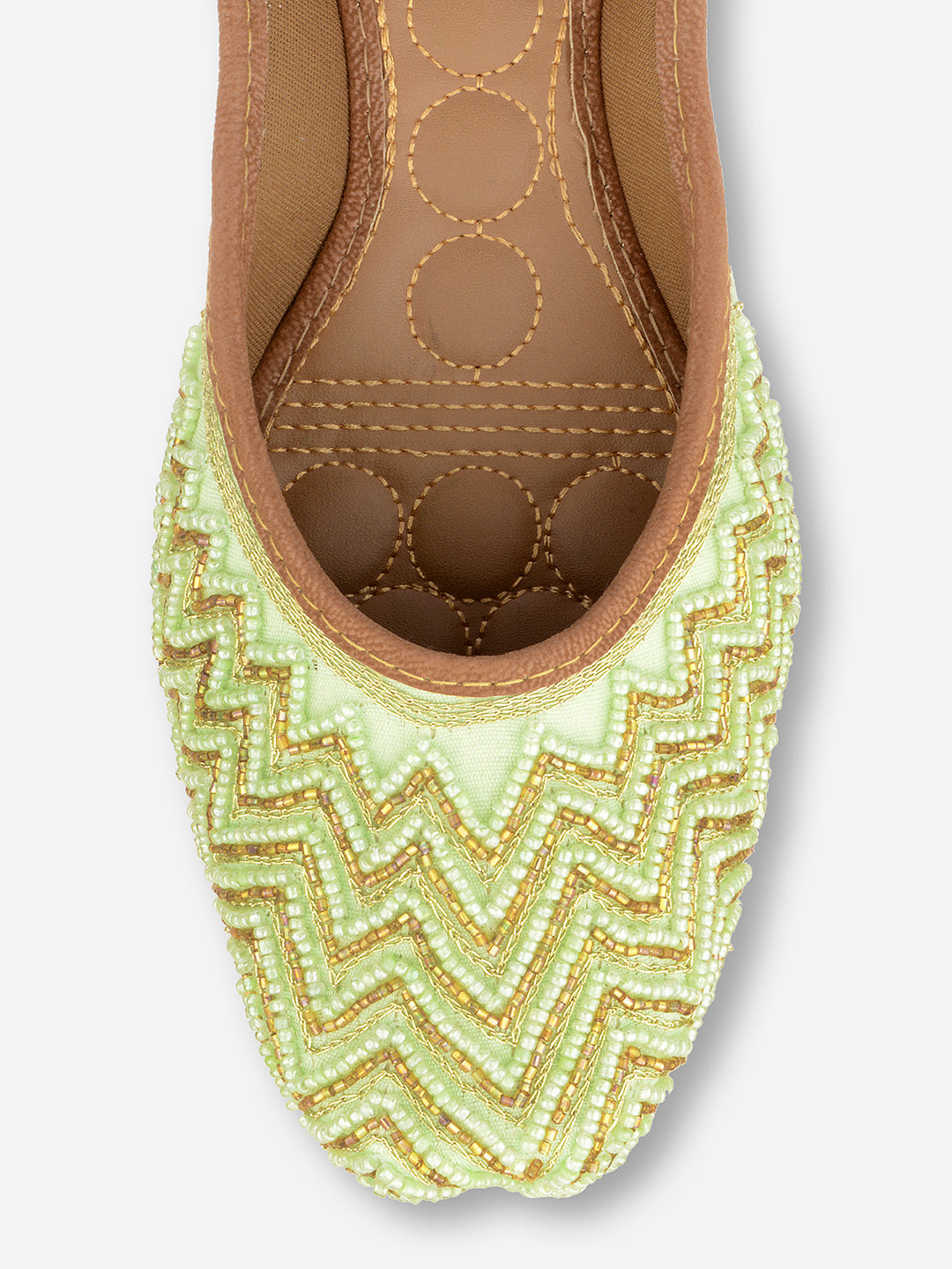DESI COLOUR Women Sea Green Ethnic Mojaris with Laser Cuts Flats