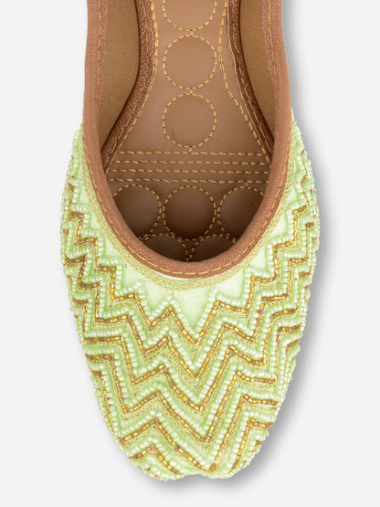 DESI COLOUR Women Sea Green Ethnic Mojaris with Laser Cuts Flats