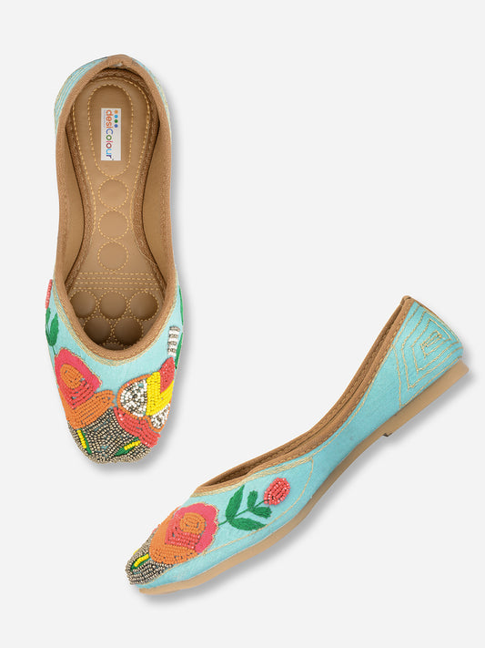 DESI COLOUR Women Blue Ethnic Mojaris Flats