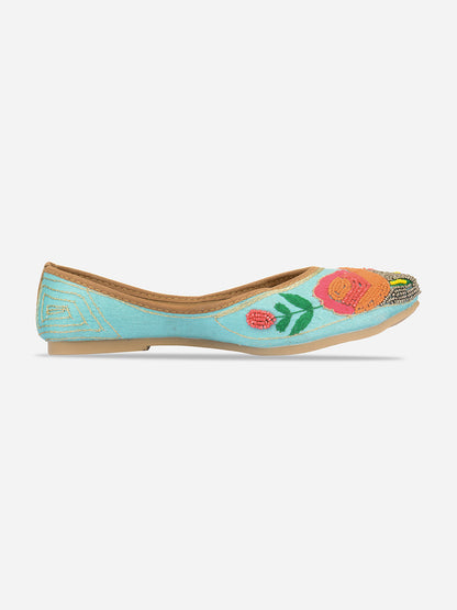 DESI COLOUR Women Blue Ethnic Mojaris Flats