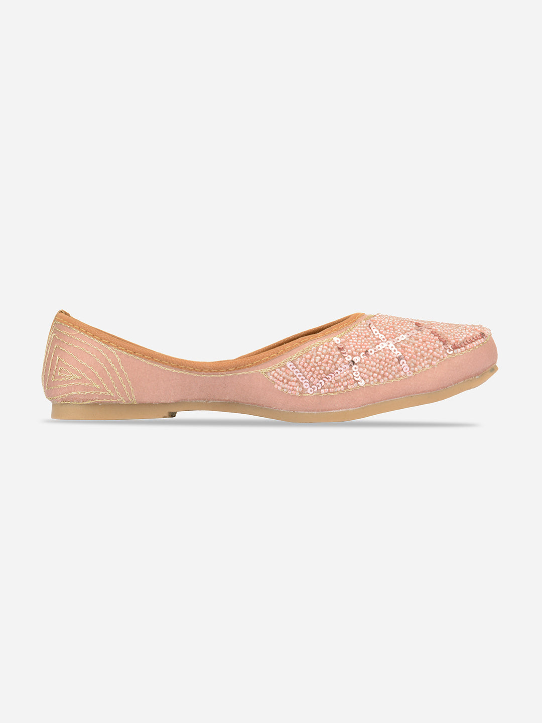 DESI COLOUR Women Pink Embellished Leather Ethnic Mojaris Flats