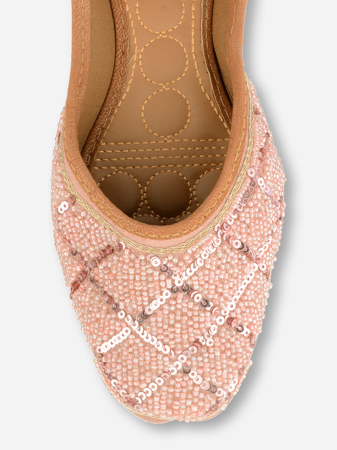DESI COLOUR Women Pink Embellished Leather Ethnic Mojaris Flats