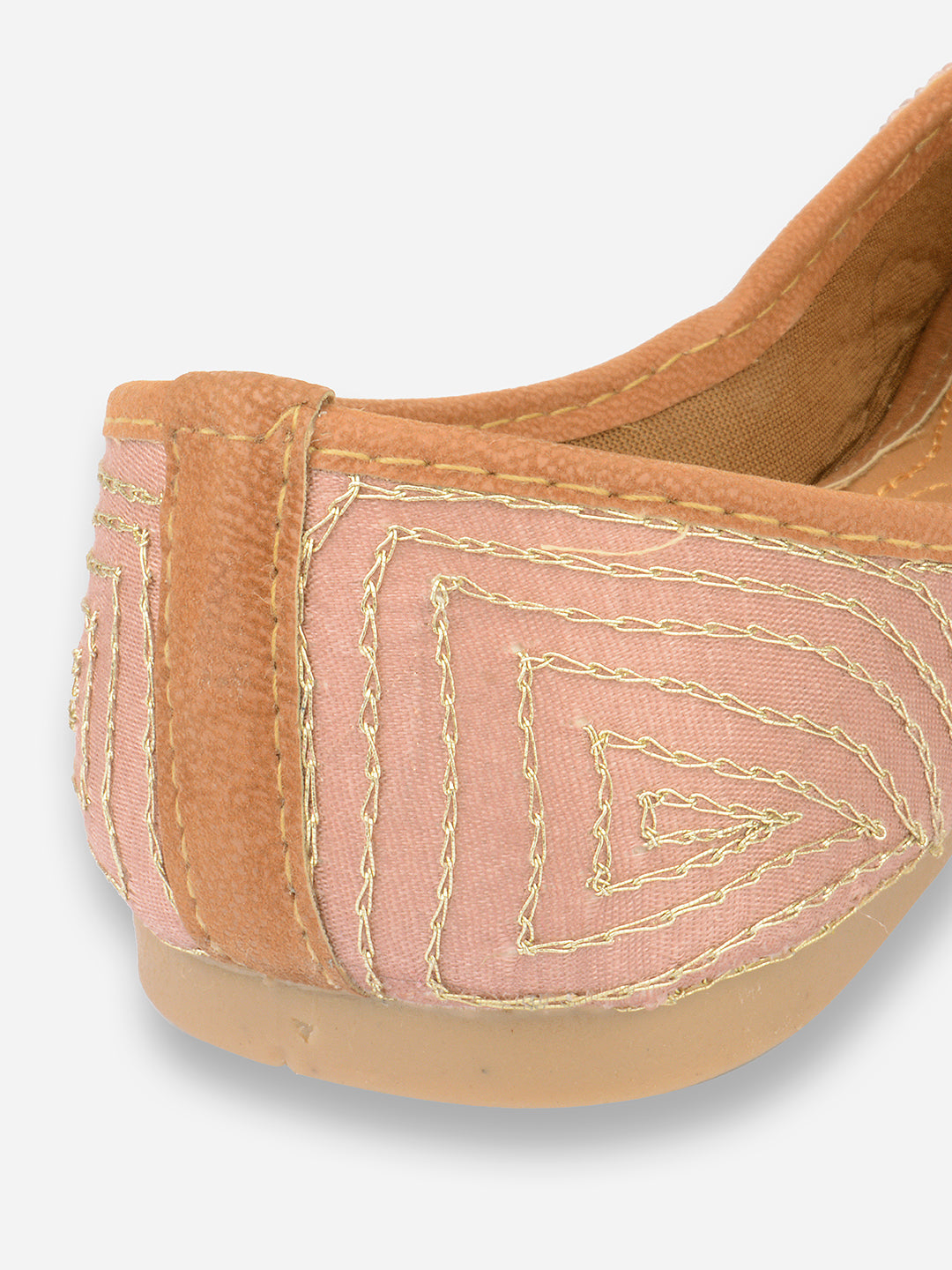 DESI COLOUR Women Pink Embellished Leather Ethnic Mojaris Flats
