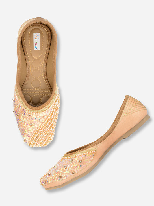 DESI COLOUR Women Pink Embellished Ballerinas Flats