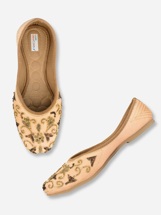 DESI COLOUR Women Peach-Coloured Embellished Mojaris