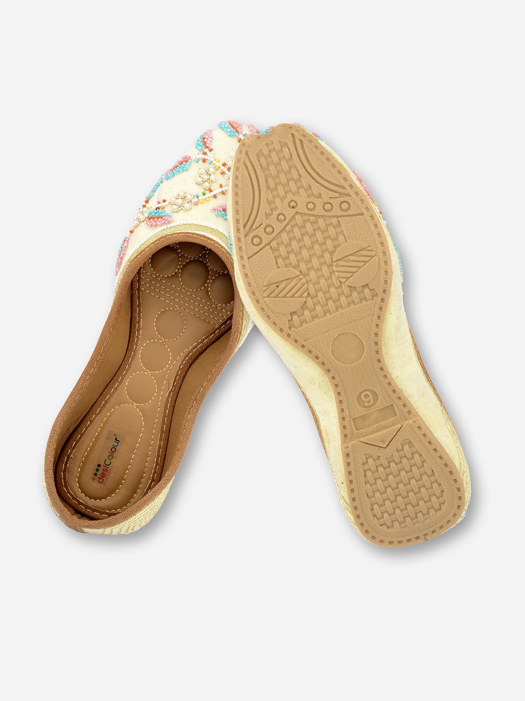 DESI COLOUR Women White Ethnic Ballerinas Flats