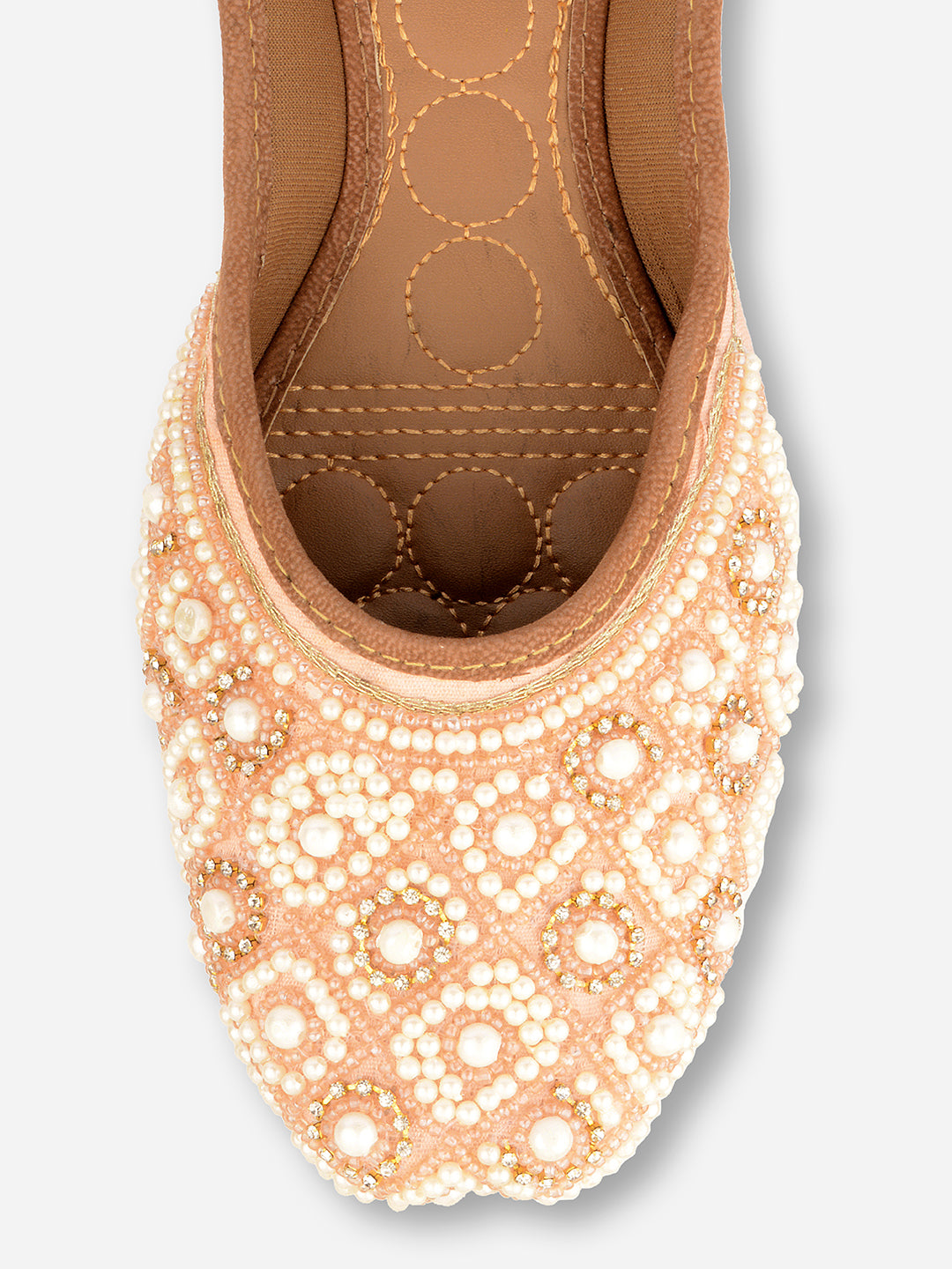 DESI COLOUR Women Peach-Coloured Embellished Leather Ethnic Ballerinas Flats