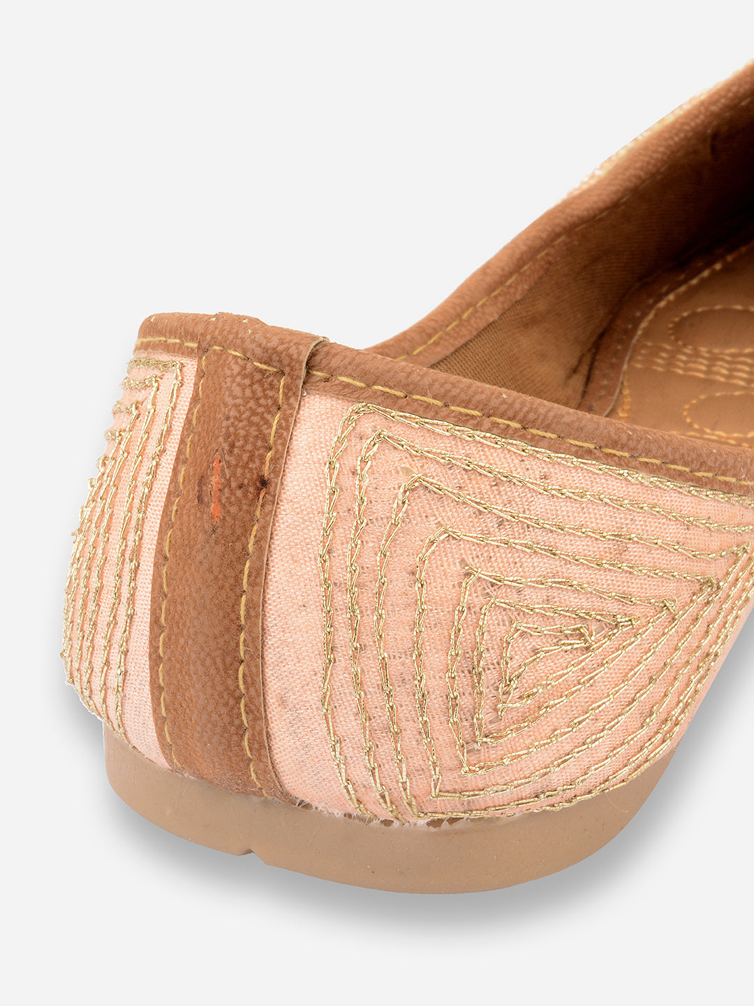 DESI COLOUR Women Peach-Coloured Embellished Leather Ethnic Ballerinas Flats