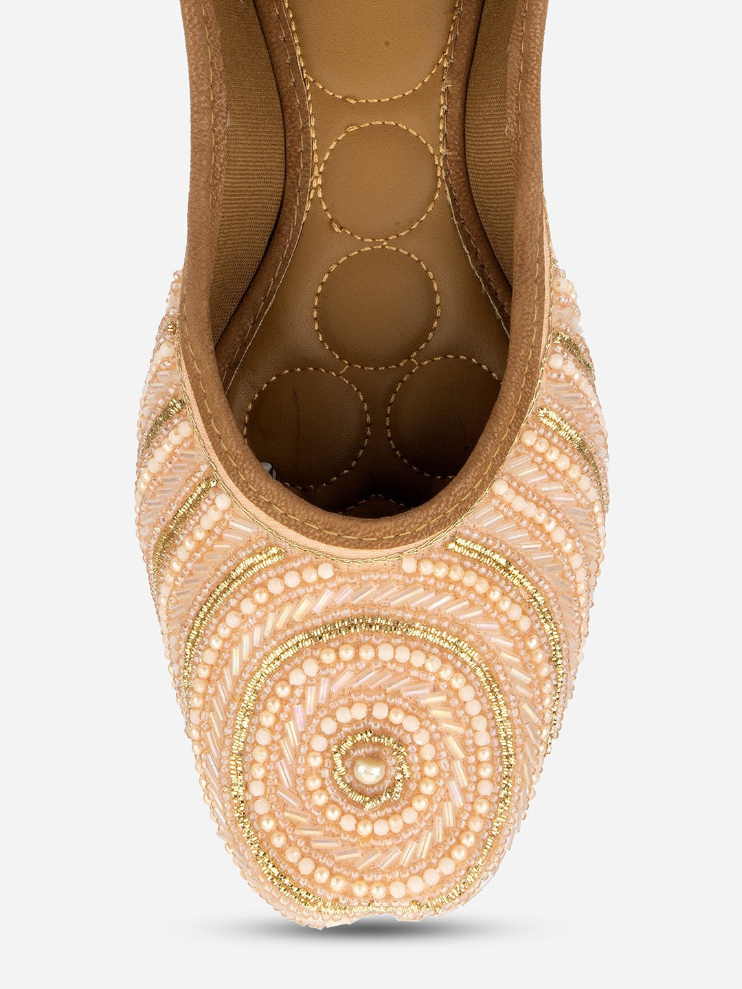 DESI COLOUR Women Peach-Coloured Embellished Leather Ethnic Ballerinas Flats