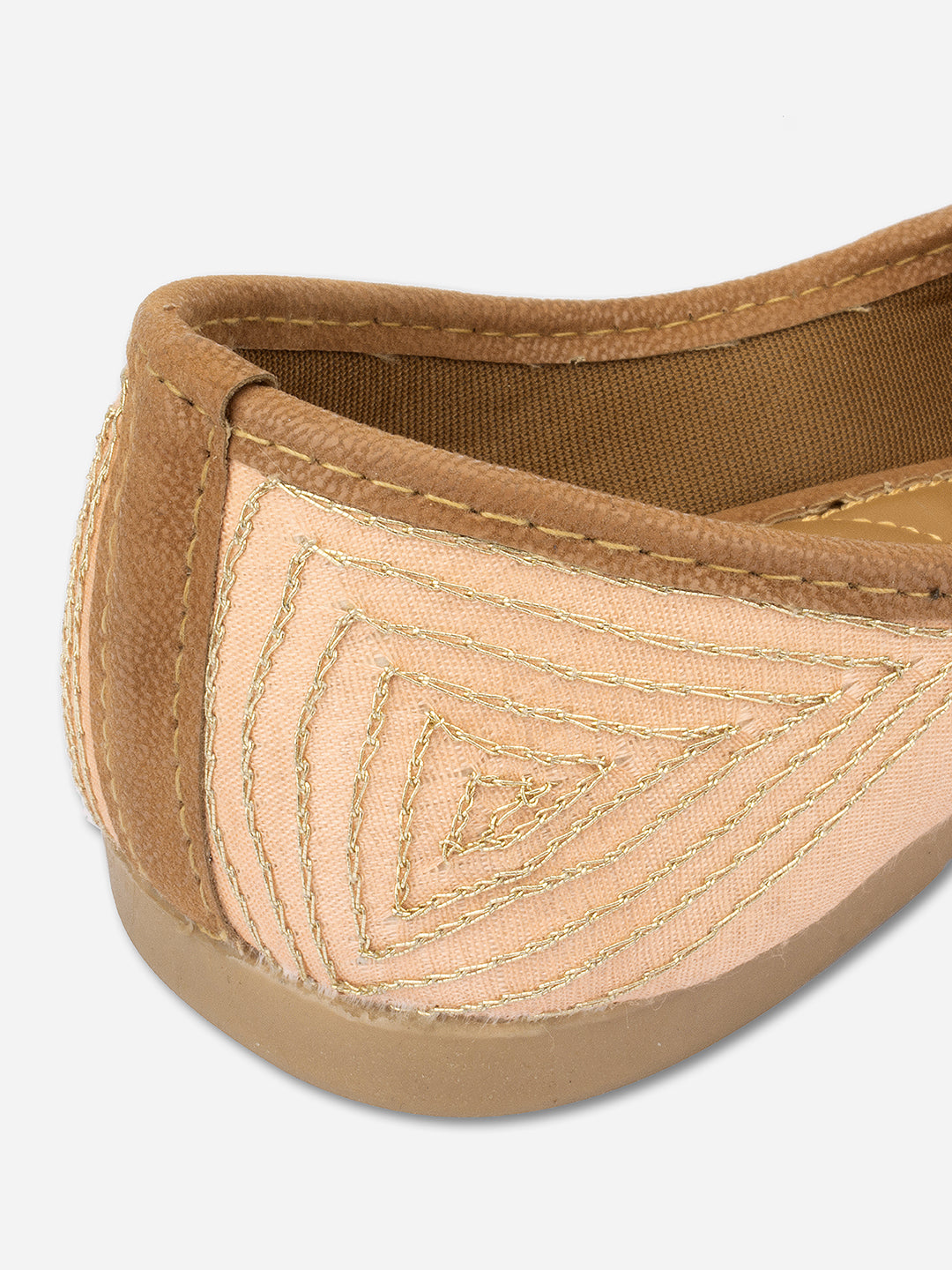 DESI COLOUR Women Peach-Coloured Embellished Leather Ethnic Ballerinas Flats