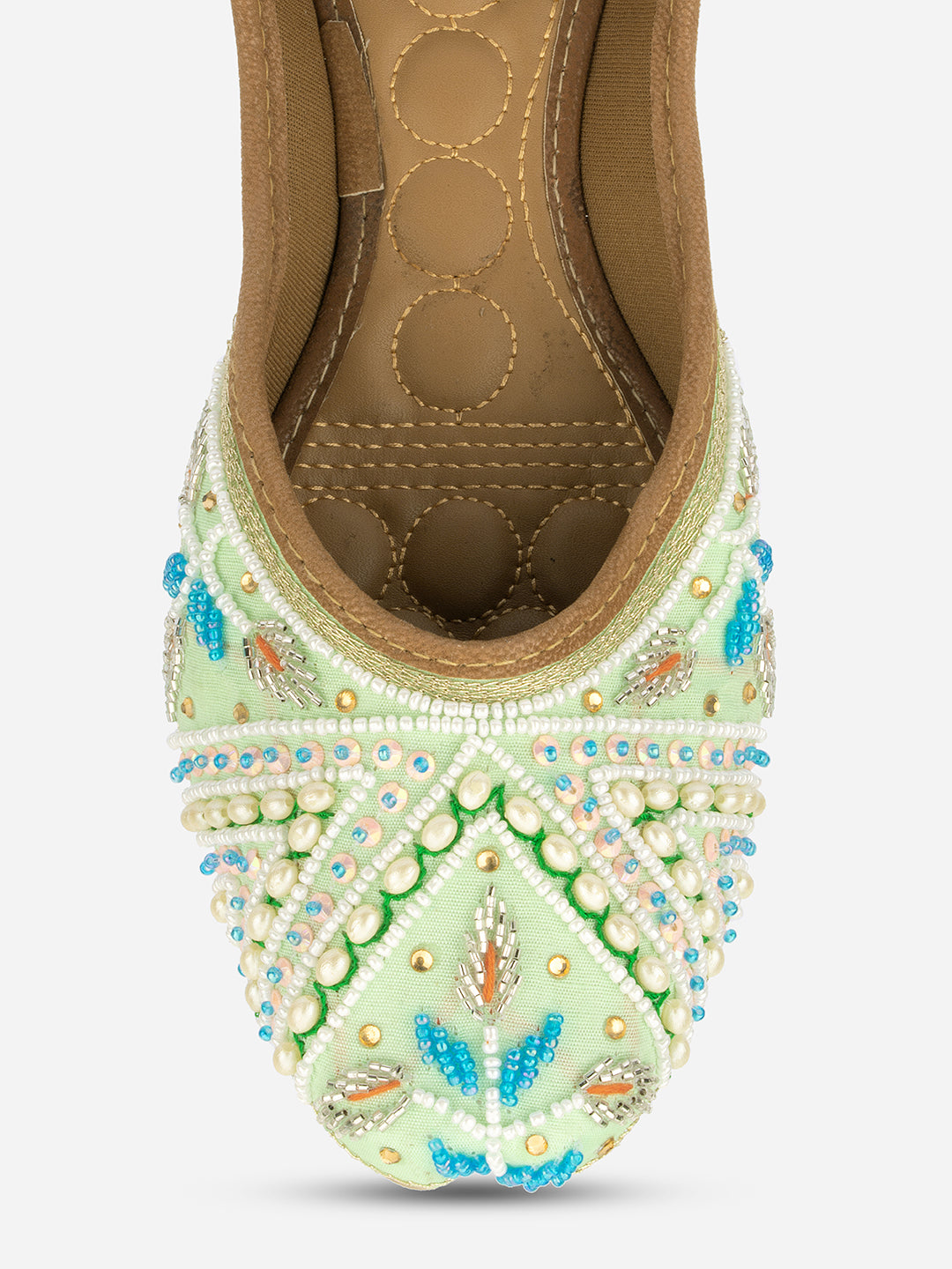 DESI COLOUR Women Sea Green Embellished Ethnic Mojaris Flats