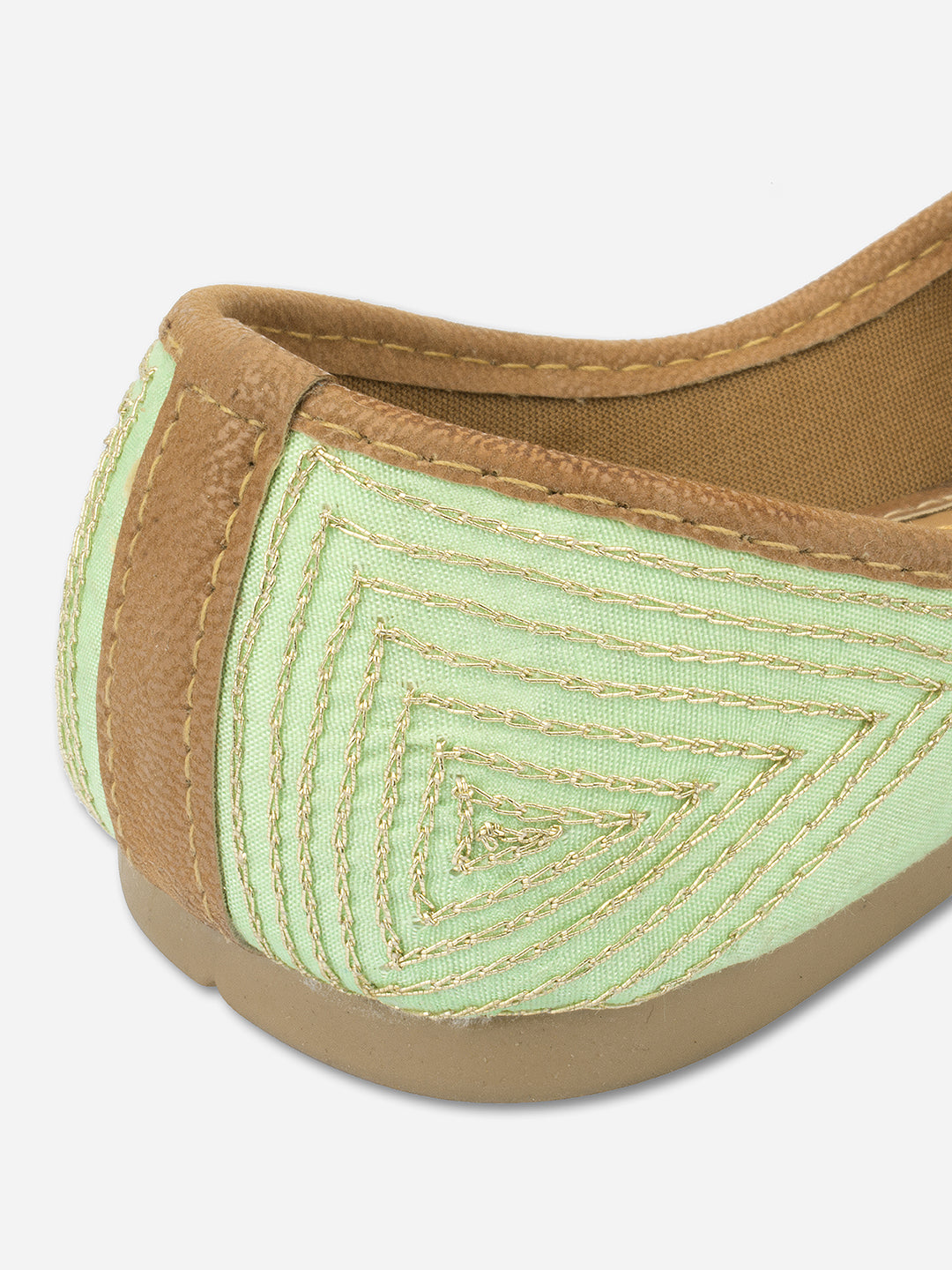 DESI COLOUR Women Sea Green Embellished Ethnic Mojaris Flats