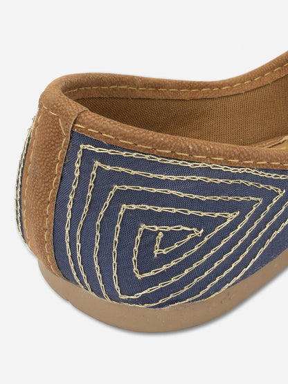 DESI COLOUR Women Blue Embellished Leather Ethnic Mojaris Flats