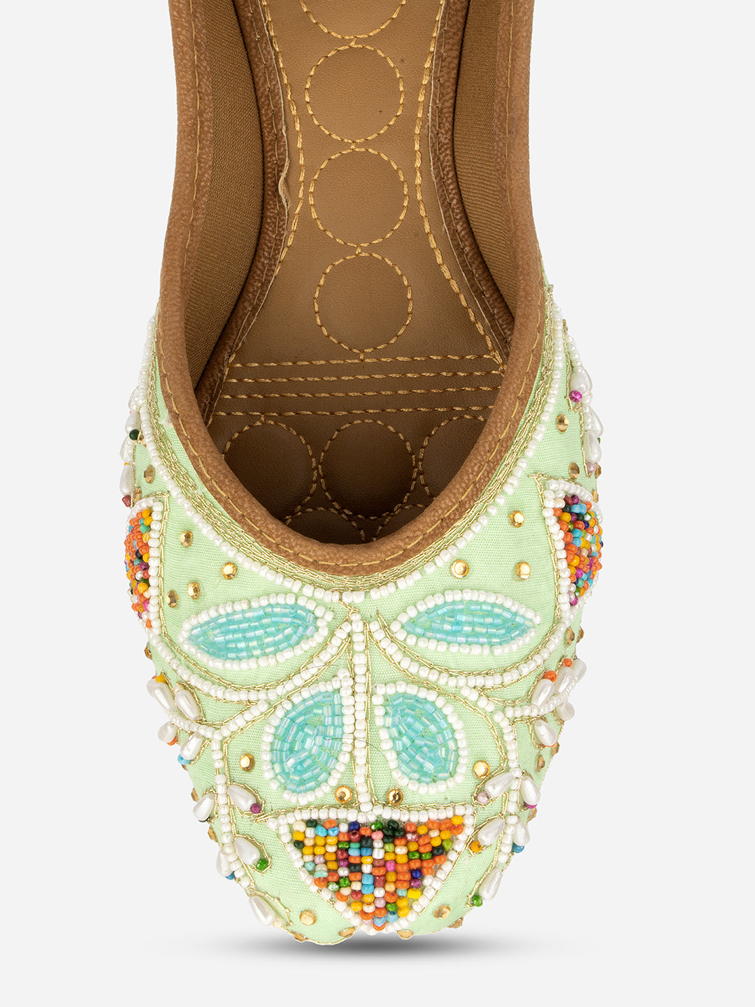 DESI COLOUR Women Sea Green Ethnic Embroidered Mojaris