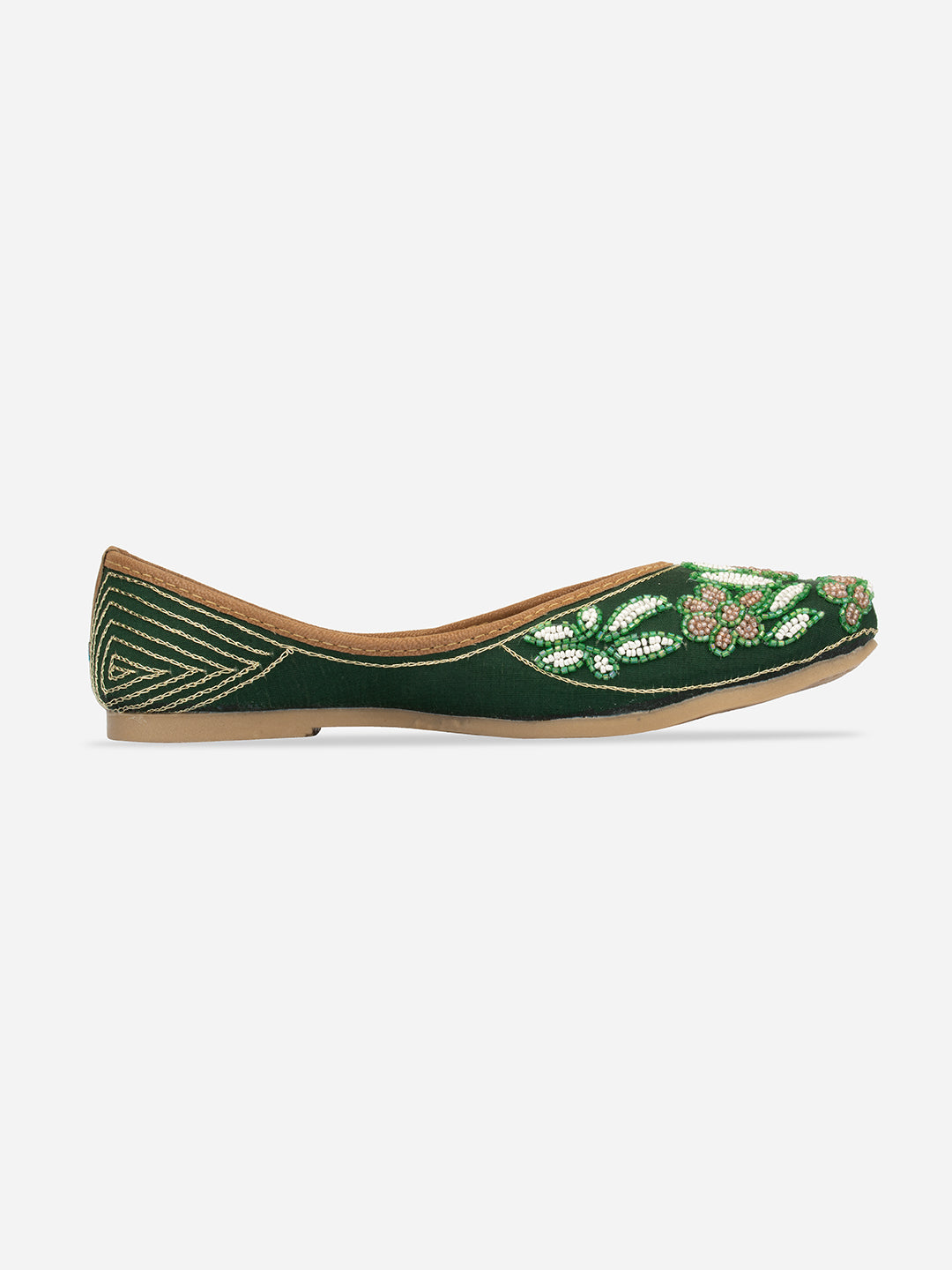 DESI COLOUR Women Green Ethnic Embellished Mojaris Flats