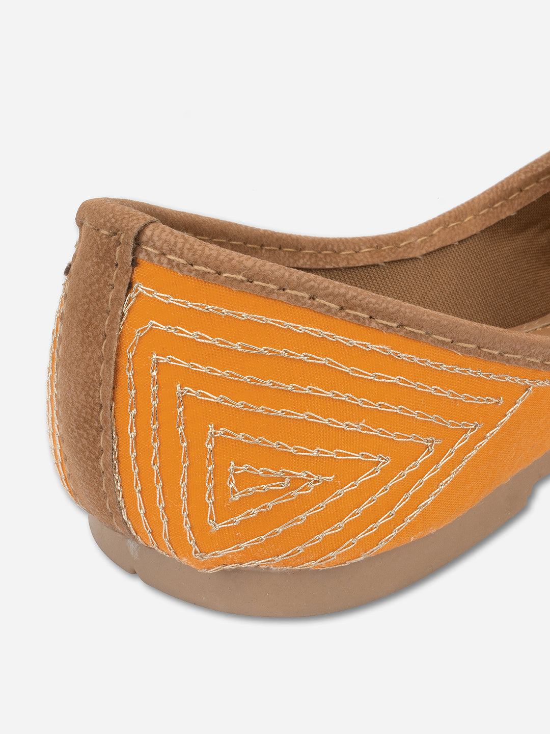 DESI COLOUR Women Orange Embellished Leather Ethnic Mojaris Flats
