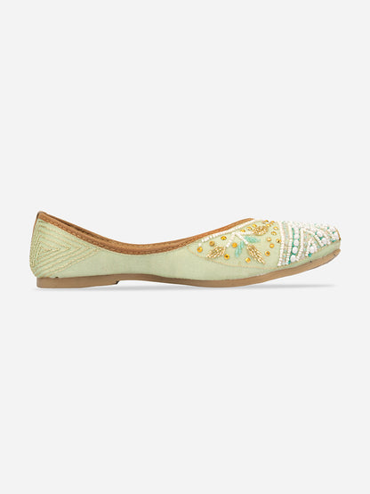 DESI COLOUR Women Sea Green Ethnic Mojaris Flats