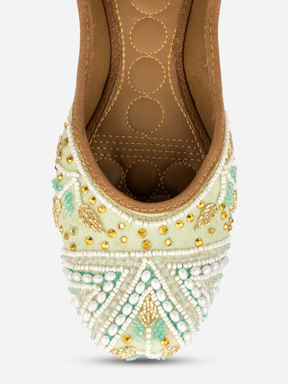 DESI COLOUR Women Sea Green Ethnic Mojaris Flats
