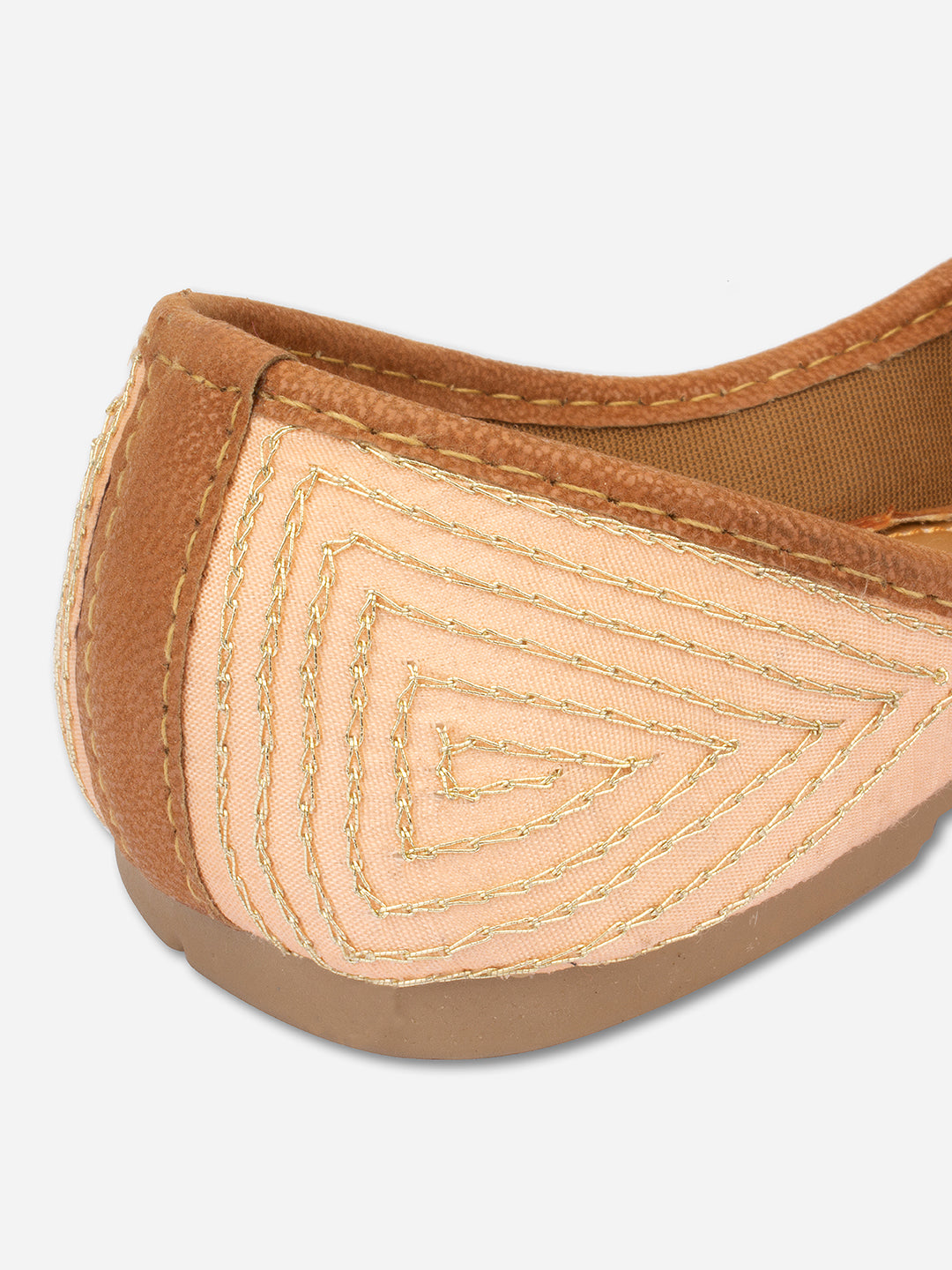 DESI COLOUR Women Peach-Coloured Embellished Leather Ethnic Mojaris Flats