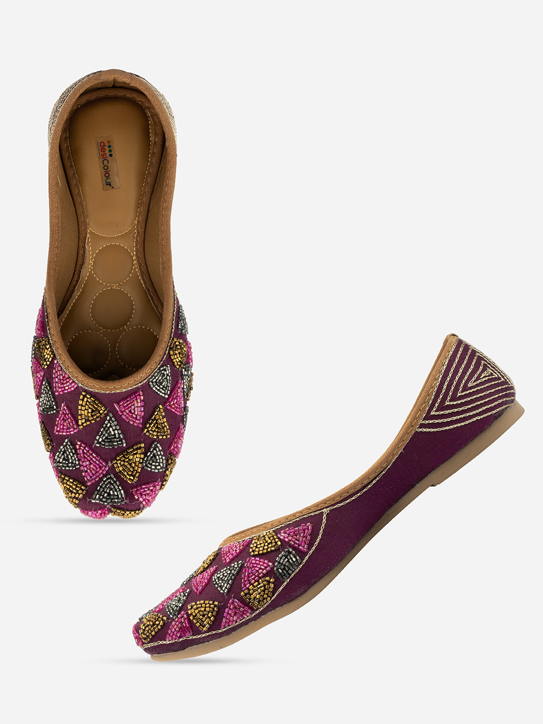 DESI COLOUR Women Purple Embellished Ethnic Mojaris Flats