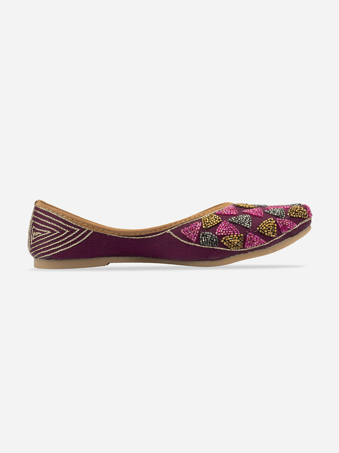 DESI COLOUR Women Purple Embellished Ethnic Mojaris Flats