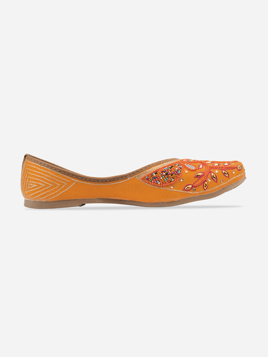 DESI COLOUR Women Orange Embellished Synthetic Ethnic Mojaris Flats