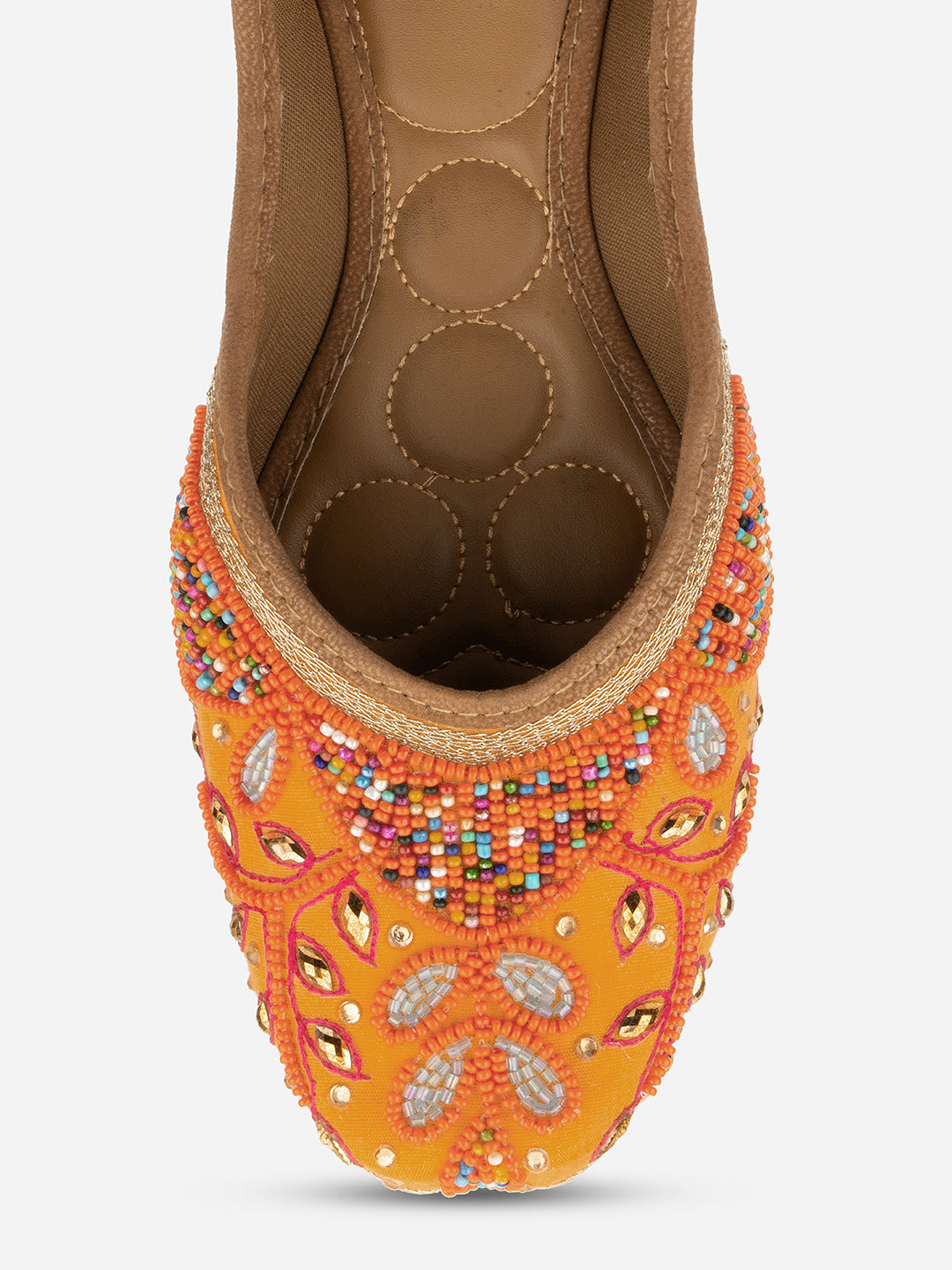 DESI COLOUR Women Orange Embellished Synthetic Ethnic Mojaris Flats