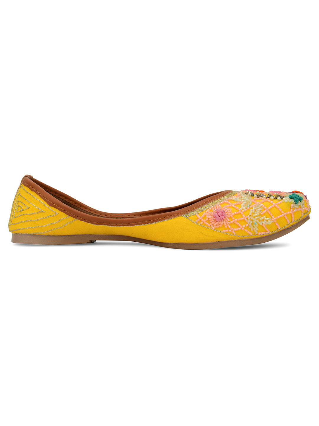 DESI COLOUR Women Yellow Ethnic Mojaris Flats