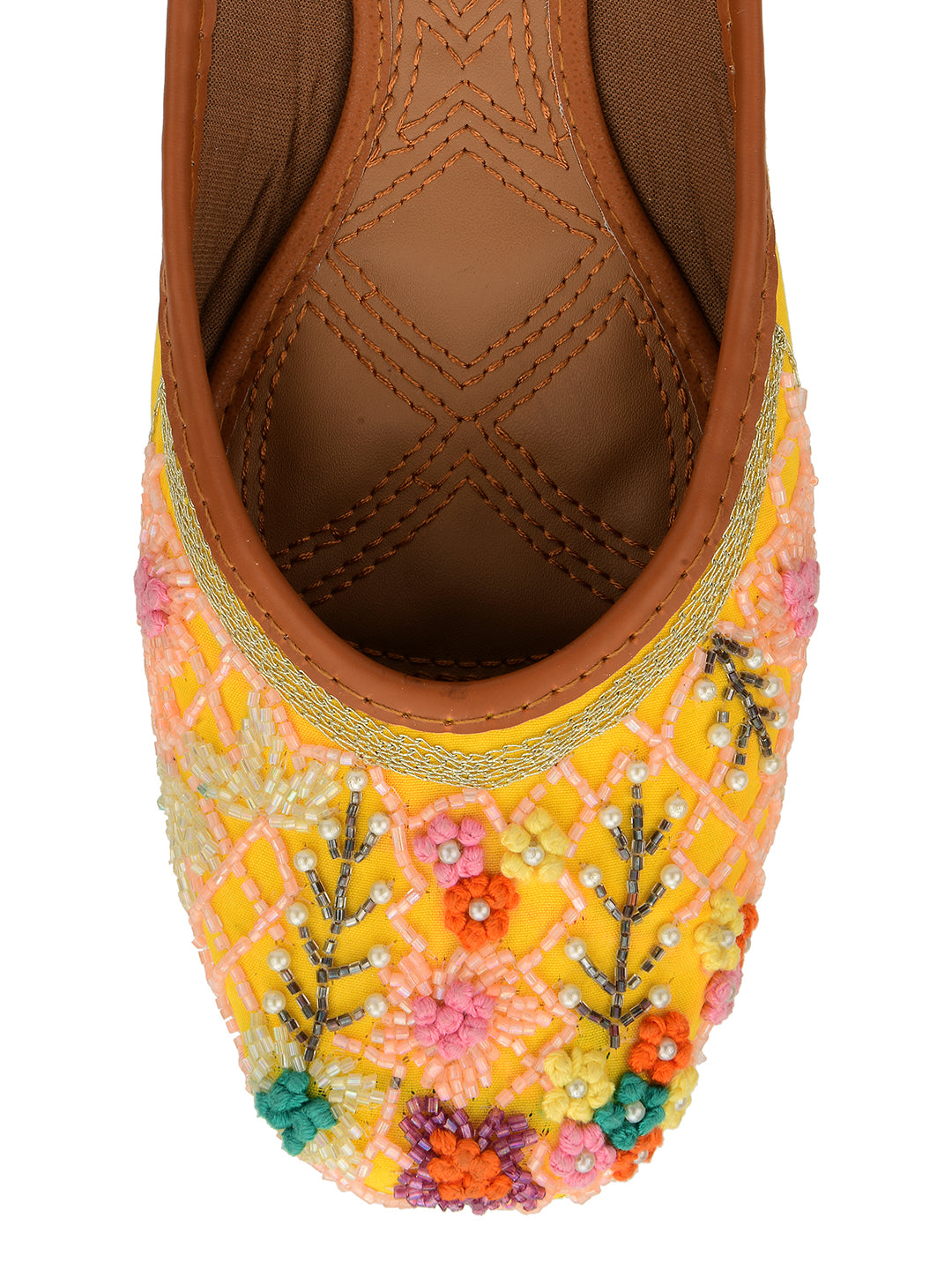 DESI COLOUR Women Yellow Ethnic Mojaris Flats